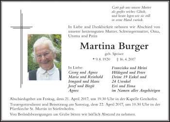 Traueranzeige von Martina Burger von Allgäuer Zeitung