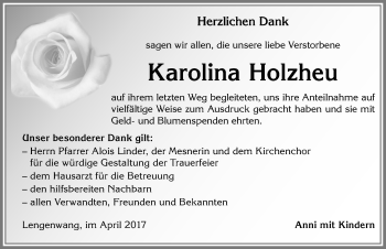 Traueranzeige von Karolina Holzheu von Allgäuer Zeitung, Marktoberdorf