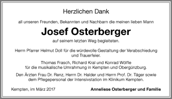 Traueranzeige von Josef Osterberger von Allgäuer Zeitung