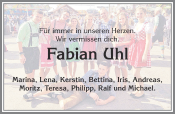 Traueranzeige von Fabian Uhl von Memminger Zeitung