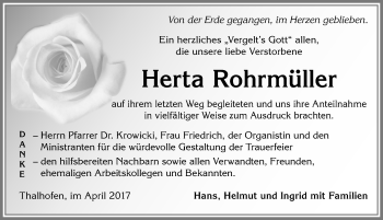 Traueranzeige von Herta Rohrmüller von Allgäuer Zeitung, Marktoberdorf