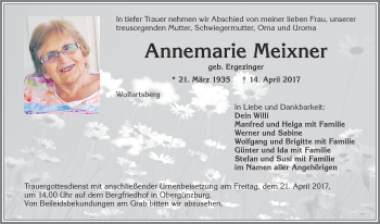 Traueranzeige von Annemarie Meixner von Allgäuer Zeitung, Marktoberdorf