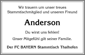Traueranzeige von Anderson  von Allgäuer Zeitung, Marktoberdorf