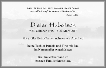 Traueranzeige von Dieter Hubatsch von Allgäuer Zeitung, Füssen