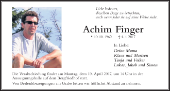 Traueranzeige von Achim Finger von Der Westallgäuer