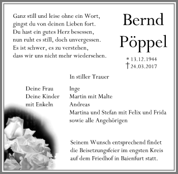 Traueranzeige von Bernd Pöppel von Memminger Zeitung
