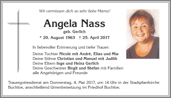Traueranzeige von Angela Nass von Allgäuer Zeitung, Kaufbeuren/Buchloe
