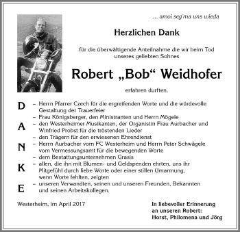 Traueranzeige von Robert Weidhofer von Memminger Zeitung