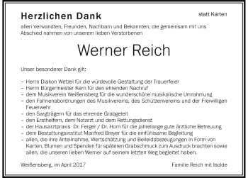 Traueranzeige von Werner Reich von Der Westallgäuer