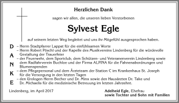 Traueranzeige von Sylvest Egle von Allgäuer Zeitung, Kaufbeuren/Buchloe