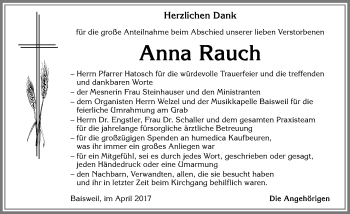 Traueranzeige von Anna Rauch von Allgäuer Zeitung, Kaufbeuren/Buchloe