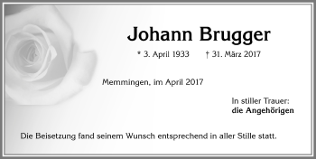 Traueranzeige von Johann Brugger von Memminger Zeitung