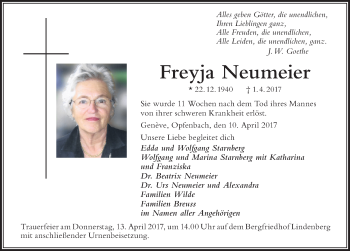 Traueranzeige von Freyja Neumeier von Der Westallgäuer