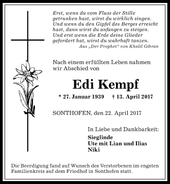 Traueranzeige von Edi Kempf von Allgäuer Anzeigeblatt