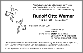 Traueranzeige von Rudolf Otto Werner von Memminger Zeitung