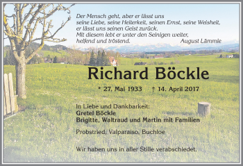 Traueranzeige von Richard Böckle von Allgäuer Zeitung,Kempten