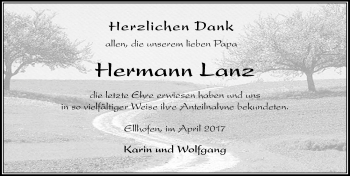 Traueranzeige von Hermann Lanz von Der Westallgäuer