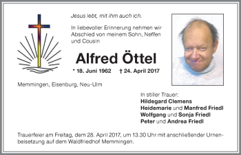 Traueranzeige von Alfred Öttel von Memminger Zeitung