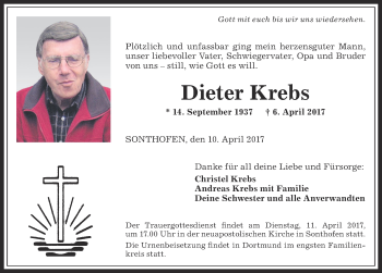 Traueranzeige von Dieter Krebs von Allgäuer Anzeigeblatt