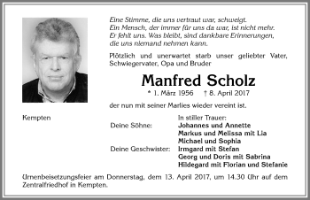 Traueranzeige von Manfred Scholz von Allgäuer Zeitung,Kempten