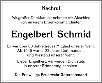 Traueranzeige von Engelbert Schmid von Allgäuer Zeitung, Kaufbeuren/Buchloe