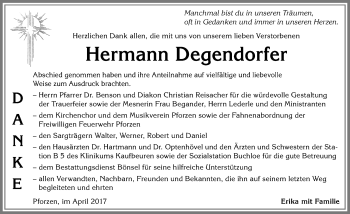 Traueranzeige von Hermann Degendorfer von Allgäuer Zeitung, Kaufbeuren/Buchloe