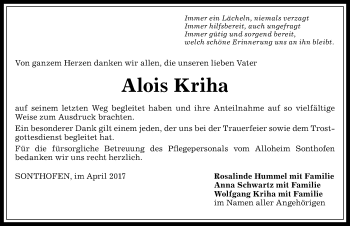 Traueranzeige von Alois Kriha von Allgäuer Anzeigeblatt
