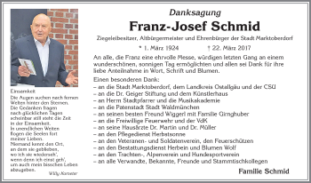 Traueranzeige von Franz-Josef Schmid von Allgäuer Zeitung, Marktoberdorf