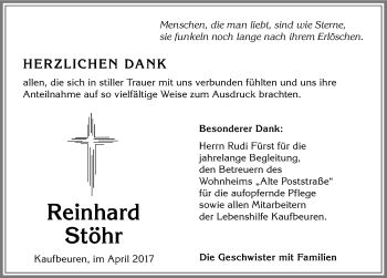 Traueranzeige von Reinhard Stöhr von Allgäuer Zeitung, Kaufbeuren/Buchloe