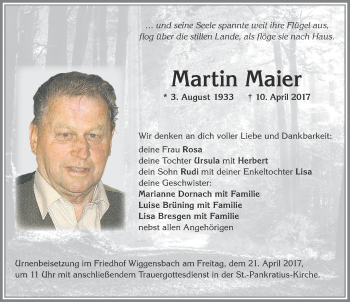 Traueranzeige von Martin Maier von Allgäuer Zeitung,Kempten