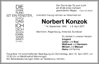 Traueranzeige von Norbert Konzok von Memminger Zeitung