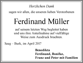 Traueranzeige von Ferdinand Müller von Allgäuer Zeitung, Füssen
