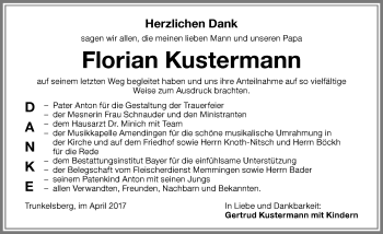 Traueranzeige von Florian Kustermann von Memminger Zeitung