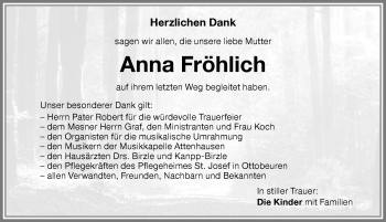 Traueranzeige von Anna Fröhlich von Memminger Zeitung