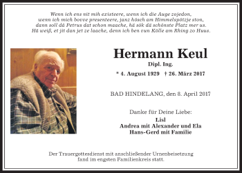 Traueranzeige von Hermann Keul von Allgäuer Anzeigeblatt