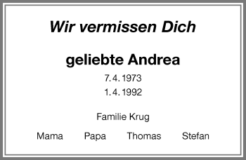 Traueranzeige von Andrea  von Memminger Zeitung