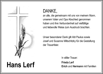 Traueranzeige von Hans Lerf von Memminger Zeitung