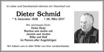 Traueranzeige von Dieter Schmid von Allgäuer Zeitung, Füssen