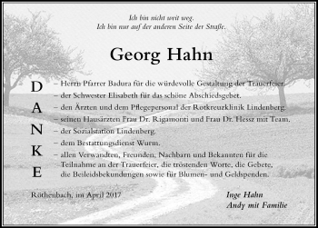 Traueranzeige von Georg Hahn von Der Westallgäuer