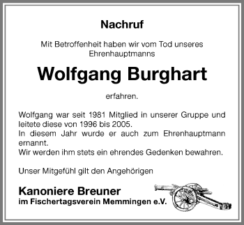 Traueranzeige von Wolfgang Burghart von Memminger Zeitung