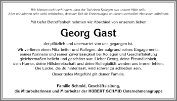 Traueranzeige von Georg Gast von Allgäuer Zeitung, Füssen