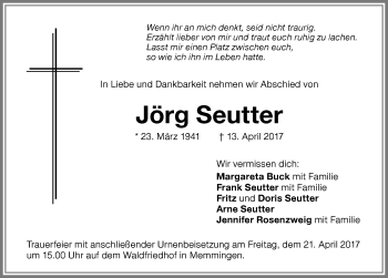Traueranzeige von Jörg Seutter von Memminger Zeitung