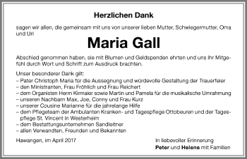 Traueranzeige von Maria Gall von Memminger Zeitung
