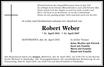 Traueranzeige von Robert Weber von Allgäuer Anzeigeblatt