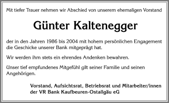 Traueranzeige von Günter Kaltenegger von Allgäuer Zeitung