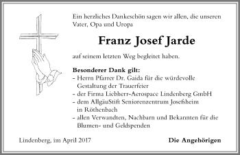 Traueranzeige von Franz Josef Jarde von Der Westallgäuer