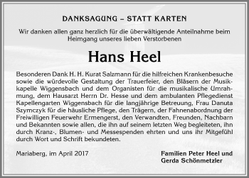 Traueranzeige von Hans Heel von Allgäuer Zeitung,Kempten