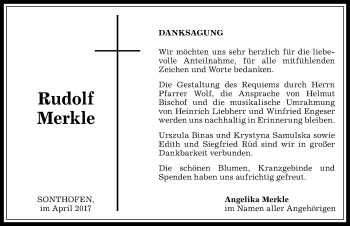 Traueranzeige von Rudolf Merkle von Allgäuer Anzeigeblatt