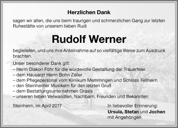 Traueranzeige von Rudolf Werner von Memminger Zeitung
