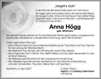 Traueranzeige von Anna Högg von Memminger Zeitung
